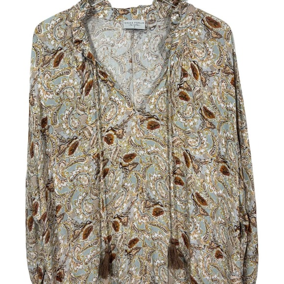 Dress Forum Paisley Tiered Long Sleeve Maxi Dress Medium Brown Blue Peasant - Picture 2 of 7